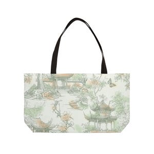 Green chinoiserie lotus weekender bag large mahjong bag mahjong storage mahjong tote bag travel mahj bag pagodas, butterflies asian garden image 7