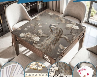 Mahjong Mat chinoiserie print tablecloth play mat mahjong table mat blue peacock chinoiserie mahjong table cover games chinoiserie pattern