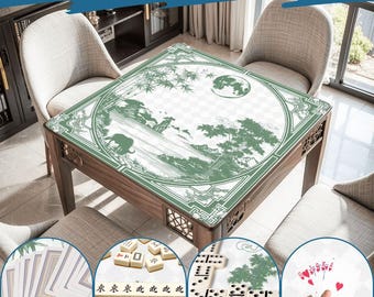 Mahjong Mat chinoiserie print tablecloth play mat mahjong table mat green and white chinoiserie mahjong table cover game chinoiserie pattern