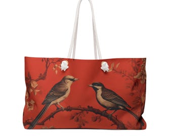 Rote Chinoiserie Vögel Wochenendtasche große mahjong Tasche mahjong Geschenke mahjong Accessoires mahjong Aufbewahrung mahjong Tasche Reise mahj Tasche
