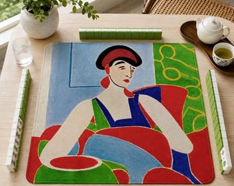 Mahjong-Matte, Matisse-Mahjong-Zubehör, Mahjong-Geschenkideen, Tischset, amerikanisches Mahjong-Set, Vintage-Mahjong, farbenfrohes Frauenporträt