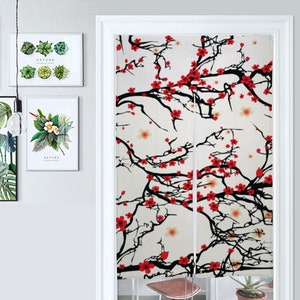 Front Door Hanging Banners 34&quot; x 56&quot;, red noren, japanese noren curtain, traditional japanese curtains, heavy japanese cotton fabric,flowers