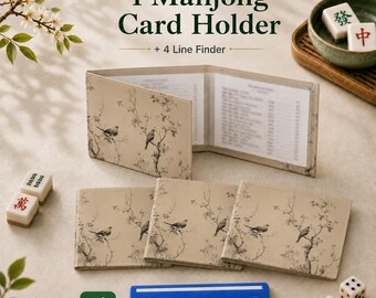 4 Mahjong Card Holder + 4 mahjong Line Finder, birds chinoiserie mahjong card sleeve, mahjong card cover, mahjong line reader, mahjong set
