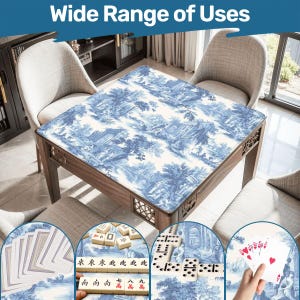 Mahjong Mat french toile tablecloth play mat mahjong table mat blue and white chinoiserie mahjong table cover games, seamless toile patterns
