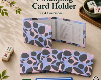 4 Mahjong Card Holder + 4 mahjong Line Finder, pink blue matisse print mahjong card sleeve, bauhaus mahjong card cover, mahjong line reader