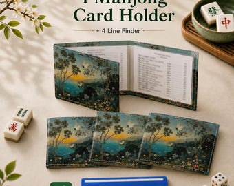 4 Mahjong Card Holder + 4 mahjong Line Finder, green chinoiserie mahjong card sleeve, mahjong card cover, mahjong line reader, mahjong set
