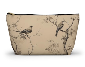 Beige chinoiserie birds accessory pouch zip pouch mahjong tile bag tile holder mah jong mahjong tile pouch mahjong gifts mahjong accessories