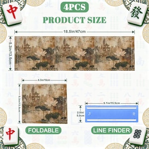 Mahjongmatte Chinoiserien Lotus asiatischer Pagodengarten mahjong linienfinder mahjong kartenhülle mahjong tasche mahjong zubehör 4 Mahj Card Holder