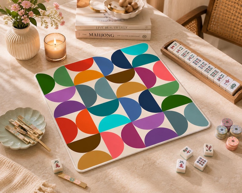 Mahjong Mat mid century modern mahjong accessories colorful mcm mahjong gift ideas mahjong table mat american mahjong set square mah jong immagine 4