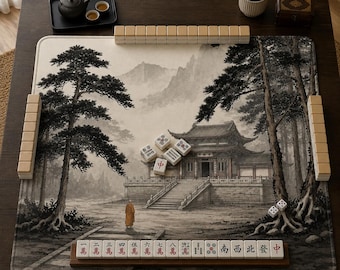 Mahjong Mat chinoiserie mahjong accessories mahjong gift ideas monk asian pagoda mahjong table mat american mahjong set black white mah jong