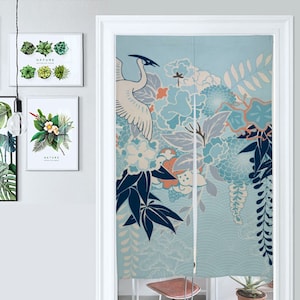 Front Door Hanging Banners 34&quot; x 56&quot;, blue noren, japanese noren curtain, traditional japanese curtains, heavy japanese cotton fabric,cranes