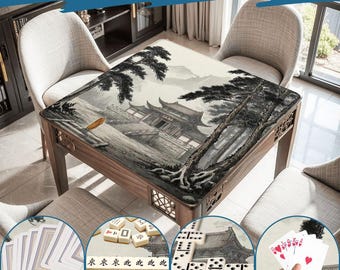 Mahjong Mat chinoiserie print tablecloth play mat mahjong table mat serene monk temple chinoiserie mahjong table cover chinoiserie forest