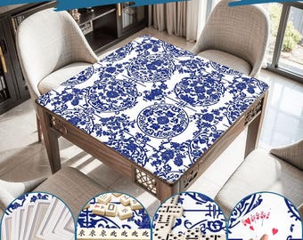 Mahjong Mat chinoiserie print tablecloth play mat mahjong table mat blue and white chinoiserie mahjong table cover games chinoiserie pattern