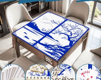 Mahjong Mat chinoiserie print tablecloth play mat mahjong table mat blue and white chinoiserie mahjong table cover games chinoiserie pattern