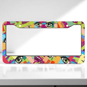 Automotive anime license plate frame anime eyes kawaii license plate frame Japanese car decorations colorful smile jdm license plate frame