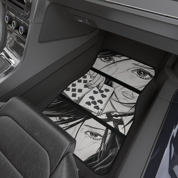 Car floor mat cute car accessories for teens japanese aesthetic anime waifu kawaii car accessories anime cartoon playing cards crying manga