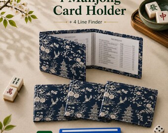 4 Mahjong Card Holder + 4 mahjong Line Finder blue chinoiserie mahjong card sleeve mahjong card cover mahjong line reader mahjong gift ideas