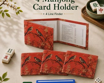 4 Mahjong Card Holder + 4 mahjong Line Finder red chinoiserie mahjong card sleeve mahjong card cover mahjong line reader mahjong gift ideas