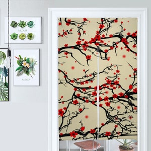 Front Door Hanging Banners 34&quot; x 56&quot;, red noren, japanese noren curtain, traditional japanese curtains, heavy japanese cotton fabric,flowers