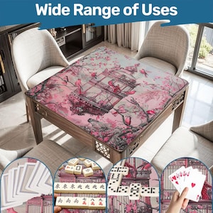 Mahjong Mat chinoiserie print tablecloth play mat mahjong table mat pink birdcage chinoiserie mahjong table cover games chinoiserie pattern