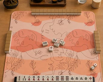 Mahjong-Matte, Matisse-Mahjong-Zubehör, Boho-Mahjong-Geschenkideen, rosa Mahjong-Tischset mit einzeiliger Zeichnung, amerikanisches Mahjong-Set, quadratisches Mahjong