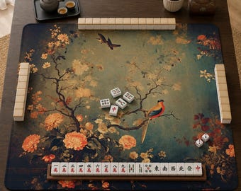 Mahjong Mat green chinoiserie mahjong accessories birds mahjong gift ideas mahjong table mat american mahjong set square mahjong table cloth