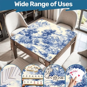 Mahjong Mat french toile tablecloth play mat mahjong table mat blue and white chinoiserie mahjong table cover games, seamless toile patterns