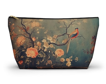 Dark academia accessory pouch zip dark moody chinoiserie mahjong tile bag tile holder mah jong vintage floral bird peony mahjong accessories