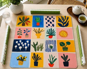 Mahjong-Tischmatte mit Matisse-Druck, Mahjong-Zubehör, Geschenkideen für Mahjong, bunte Blumen, Gouache-Tischmatte für Mahjong, amerikanisches Mahjong-Set, Mahjong