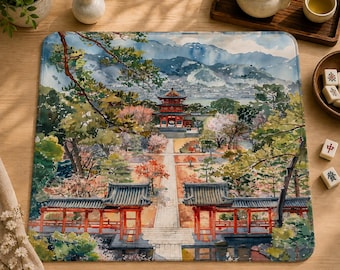 Mahjong Mat watercolor chinoiserie asian pagoda mahjong accessories mahjong gift ideas japanese temple american mahjong set square mah jong
