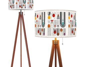 Tripod lamp mcm lamp minimalist floor lamp for living room retro standing lamp ambient light wooden lamp modern large mid century lampshade