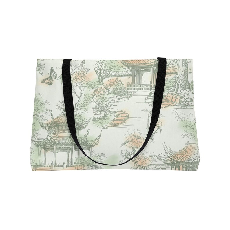 Green chinoiserie lotus weekender bag large mahjong bag mahjong storage mahjong tote bag travel mahj bag pagodas, butterflies asian garden image 10
