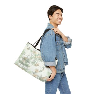 Green chinoiserie lotus weekender bag large mahjong bag mahjong storage mahjong tote bag travel mahj bag pagodas, butterflies asian garden image 12
