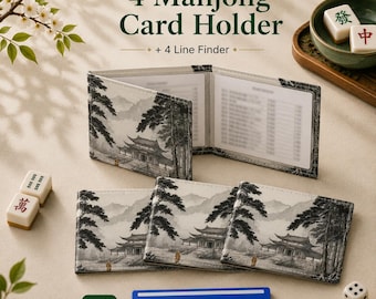 4 Mahjong Card Holder + 4 mahjong Line Finder monk pagoda chinoiserie mahjong card sleeve mahjong card cover mahjong line reader mahjong set