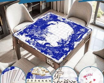 Mahjong Mat chinoiserie print tablecloth play mat mahjong table mat blue and white chinoiserie mahjong table cover games chinoiserie pattern
