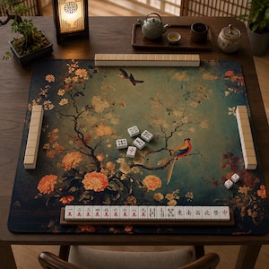 Mahjong Mat green chinoiserie mahjong accessories birds mahjong gift ideas mahjong table mat american mahjong set square mahjong table cloth image 2