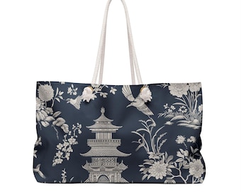 Navy blue chinoiserie weekender bag large mahjong bag mahjong gifts mahjong accessories bag mahjong storage mahjong tote bag travel mahj bag