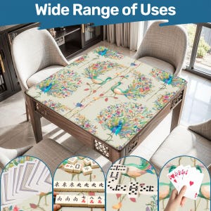 Mahjong Mat chinoiserie print tablecloth play mat mahjong table mat blue peacock chinoiserie mahjong table cover games chinoiserie pattern