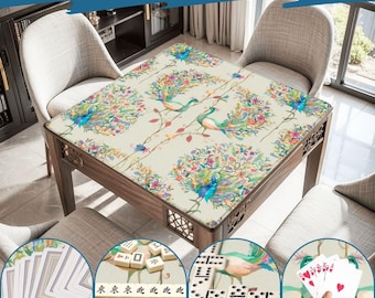 Mahjong Mat chinoiserie print tablecloth play mat mahjong table mat blue peacock chinoiserie mahjong table cover games chinoiserie pattern