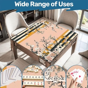 Mahjong Mat chinoiserie print tablecloth play mat mahjong table mat watercolor pink cherry blossom chinoiserie mahjong table cover games