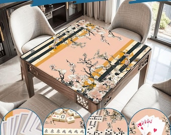 Mahjong Mat chinoiserie print tablecloth play mat mahjong table mat watercolor pink cherry blossom chinoiserie mahjong table cover games