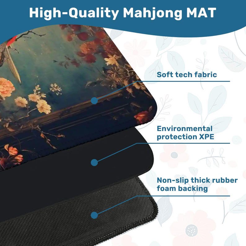 Mahjong Mat green chinoiserie mahjong accessories birds mahjong gift ideas mahjong table mat american mahjong set square mahjong table cloth image 8