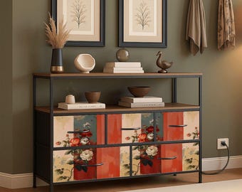 Chinoiserie dresser 5 chest of drawers TV stand dresser, flowers chinoiserie furniture industrial console tv media console cabinet sideboard