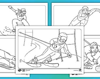 Kolorowanka: sporty zimowe, narciarstwo i snowboard do druku, aktywność na łyżwach dla dzieci, ferie zimowe, pobierz plik PDF, śnieg