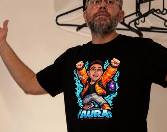 Camiseta oficial de Patrizio AURA – Camiseta con personaje de dibujos animados de videojuegos – Ropa urbana con meme de pose de victoria