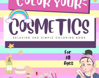 Libro para colorear de maquillaje en PDF imprimible | Páginas para colorear de belleza para adultos | Libro de actividades de moda y cosmética | Descarga digital