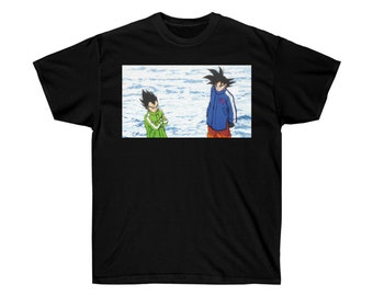 Camiseta con chaqueta de nieve de Goku y Vegeta - Camiseta de la película Dragon Ball Super Broly - Gráfico de chaquetas SAB azules y verdes - Ropa urbana de anime de invierno