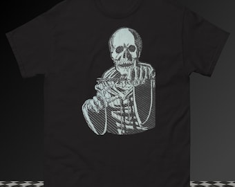 Camiseta vintage de esqueleto de cómic – Camiseta gótica espeluznante de Halloween, camiseta gráfica de terror retro, ropa urbana gótica espeluznante, estética oscura