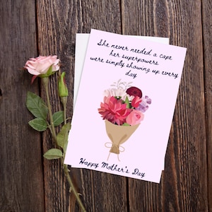 Mother’s Day Card 5x7 Pink Background with Floral Bouquet for Mom Grandma Gran Nonna Mum Mummy with Envelope Handmade Card Gift personalize