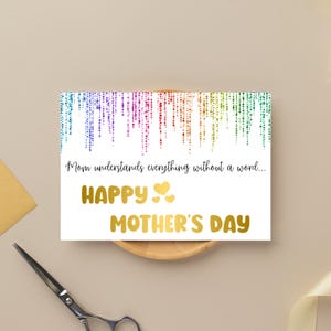 Mother’s Day Card 5x7 Rainbow and Gold Glitter Greeting Card for Mom Blank Inside & Envelope Handmade Colorful Celebration Gift personalize